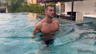 Poolside cumdumping with ripped trainer, unleashing thick uncut cock🍆 on gullible pool-goer'