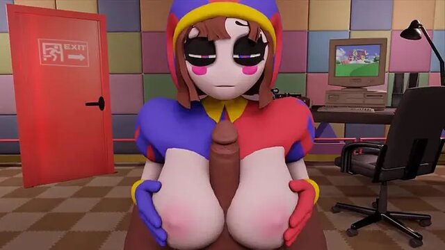 Pomni The Amazing Digital Circus Pomni jerking off with her breasts guy cock Tit Job Porn