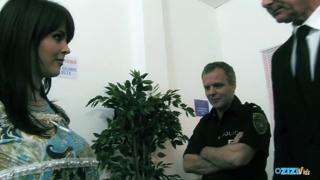 Three-way troublemaker deal: Brunette badgirl bangs badge buddies in steamy law enforcement lesbian gang-fuck