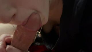 Blowjob frenzy unfurls a torrid cumshot, his eyes aglow