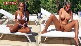 Naomi enjoys time alone by the pool, savoring solo pleasure, her NaturSchönheit unleashed