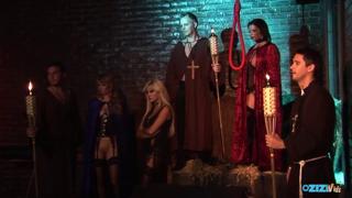 Some sluts bang each other in a dark and grimy dungeon