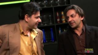 Two dudes enjoy hot milf strippers at a raunchy club party