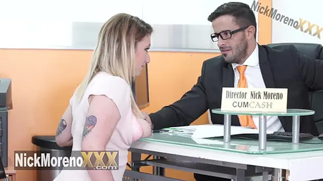 Getting boss’s loan, ending up servicing him orally, mouthful of cum