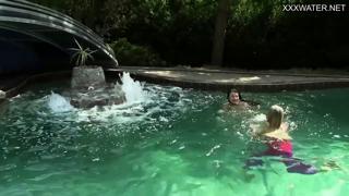 Lesbian wetness reigns supreme on sun-kissed pool tiles