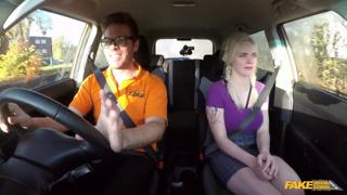 Sexy Blonde Sucks Cock🍆 in Fake Driving School, Instructor's Masturbation Session Interrupted