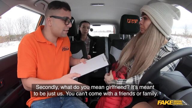 Fake Driving School - A threesome featuring two hot CZECH BABES with perfect TITS AND ASS