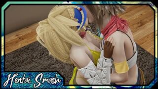 Yuna and Rikku make out before having lesbian sex on the bed - Final Fantasy X Hentai
