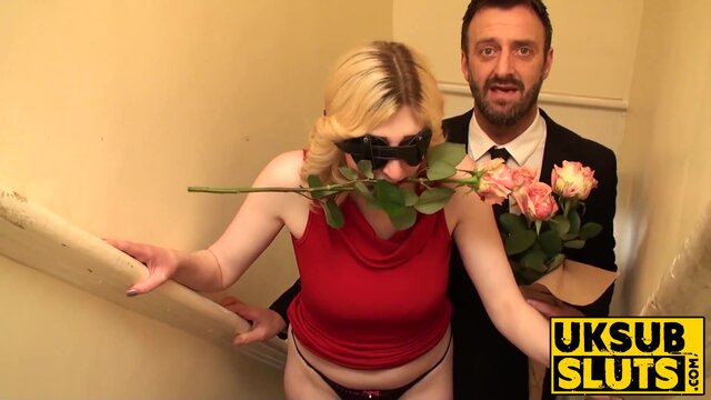 UKSubSluts com - Busty sub has a rose in her mouth and a cock in her pussy