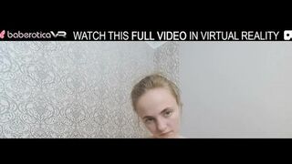 Solo brunette with big tits Lassie masturbates on the couch with a vibrator,in VR 