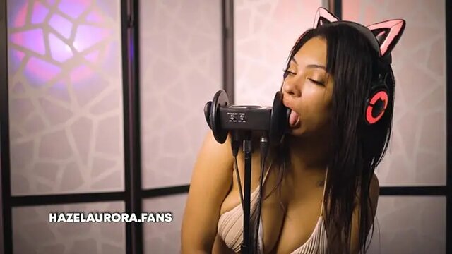 Big Titty Latina Black ASMR Girl Eats and Licks Ears