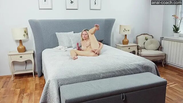 Blonde doll Ava Pearl dildos virgin ass