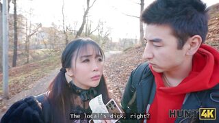HUNT4K. Kawaii Japanese tourist with big boobs is sucking stranger's dick in the corner