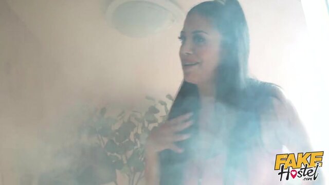 Fake Hostel - Meaty Busty Brunette baddies break things in the hostel before sexy threesome